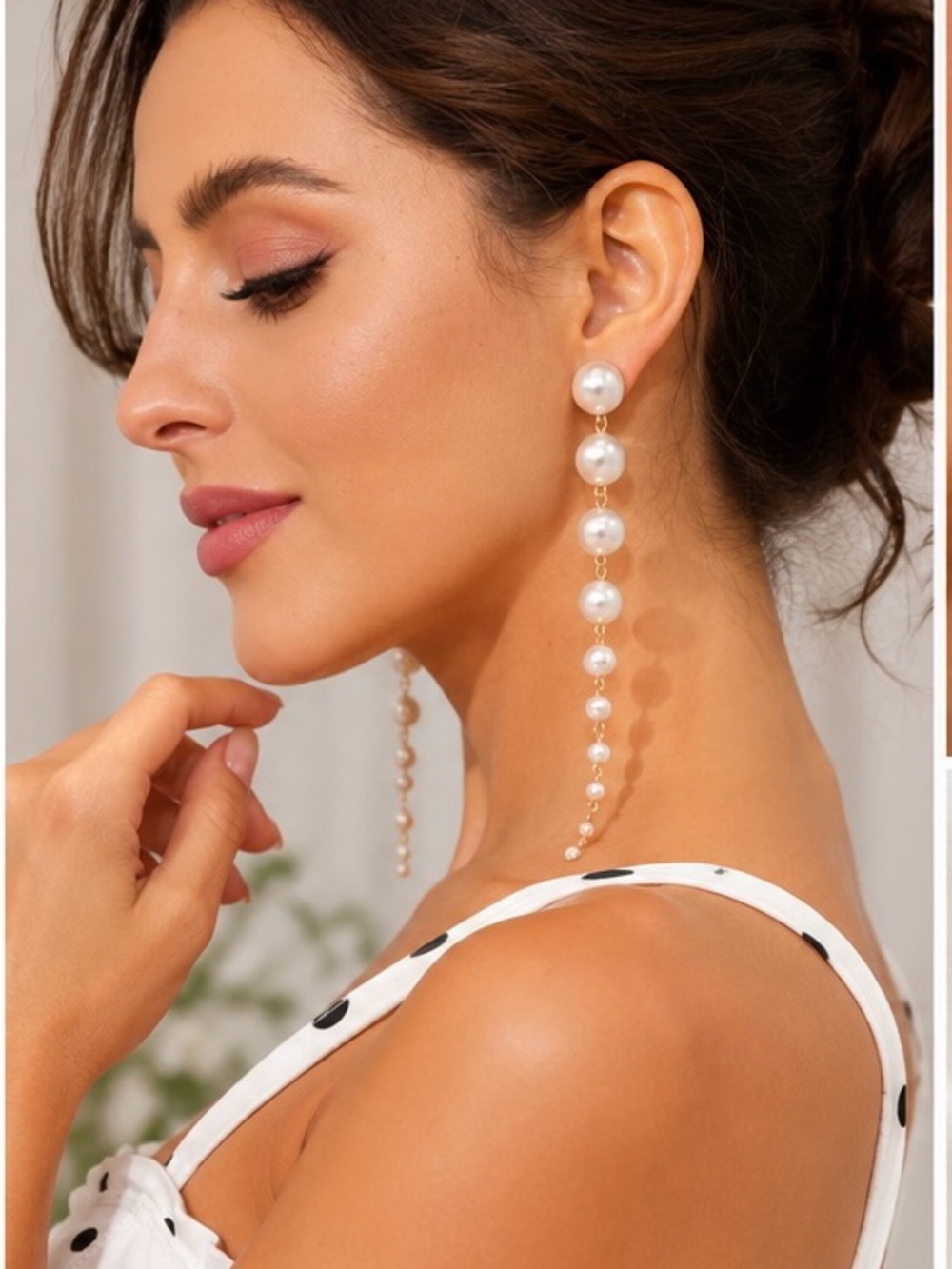 Long Pearl Drop Earrings - White
